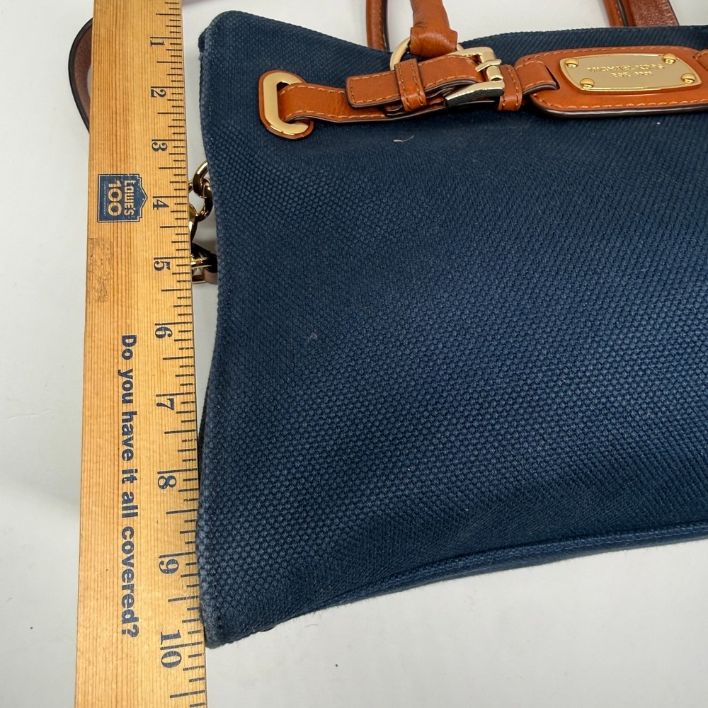 Michael Kors Hamilton Satchel Blue Canvas Medium Magnetic Snap Shoulder Bag - Picture 9 of 9